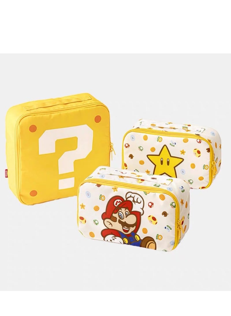 Organiser Bag Cartoon Cosmetic Bag Cute Travel 3 Piece Lightweight Clothes Storage Bag (Super Mario) - Image 1