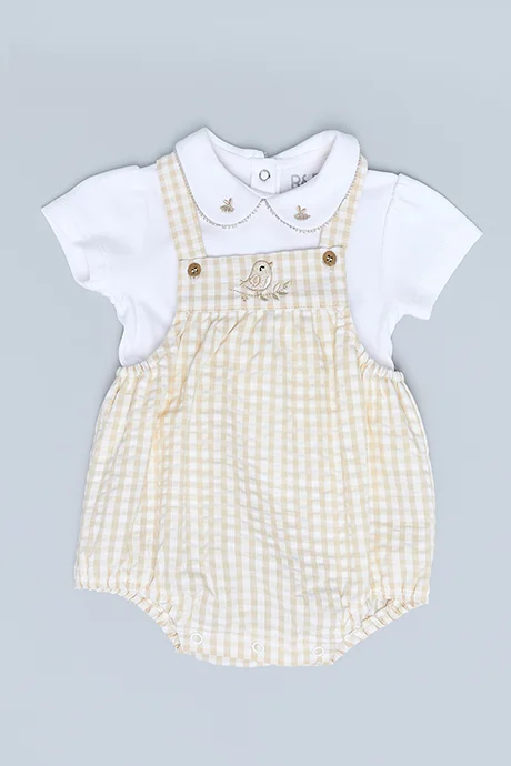 أر أند بي Solid Shirt and Checked Bodysuit Set