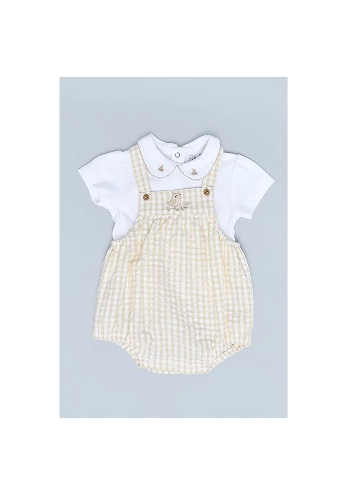 أر أند بي Solid Shirt and Checked Bodysuit Set