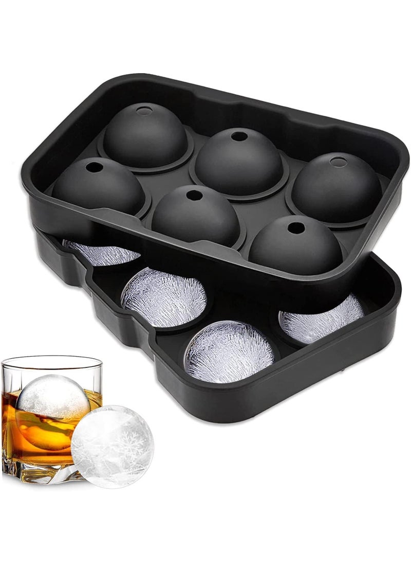 HOUSE HATCH HOUSE HATCH Silicone Round Ice Ball Maker Silicone 6 Giant Ice Round Tray Silicone Sphere Mold Bar Whiskey Cocktails BPA Free Black7 X 47 X 2 Inch 6 Grid ice Round Tray  - Image 1
