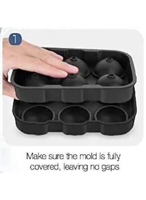 HOUSE HATCH HOUSE HATCH Silicone Round Ice Ball Maker Silicone 6 Giant Ice Round Tray Silicone Sphere Mold Bar Whiskey Cocktails BPA Free Black7 X 47 X 2 Inch 6 Grid ice Round Tray  - Image 3