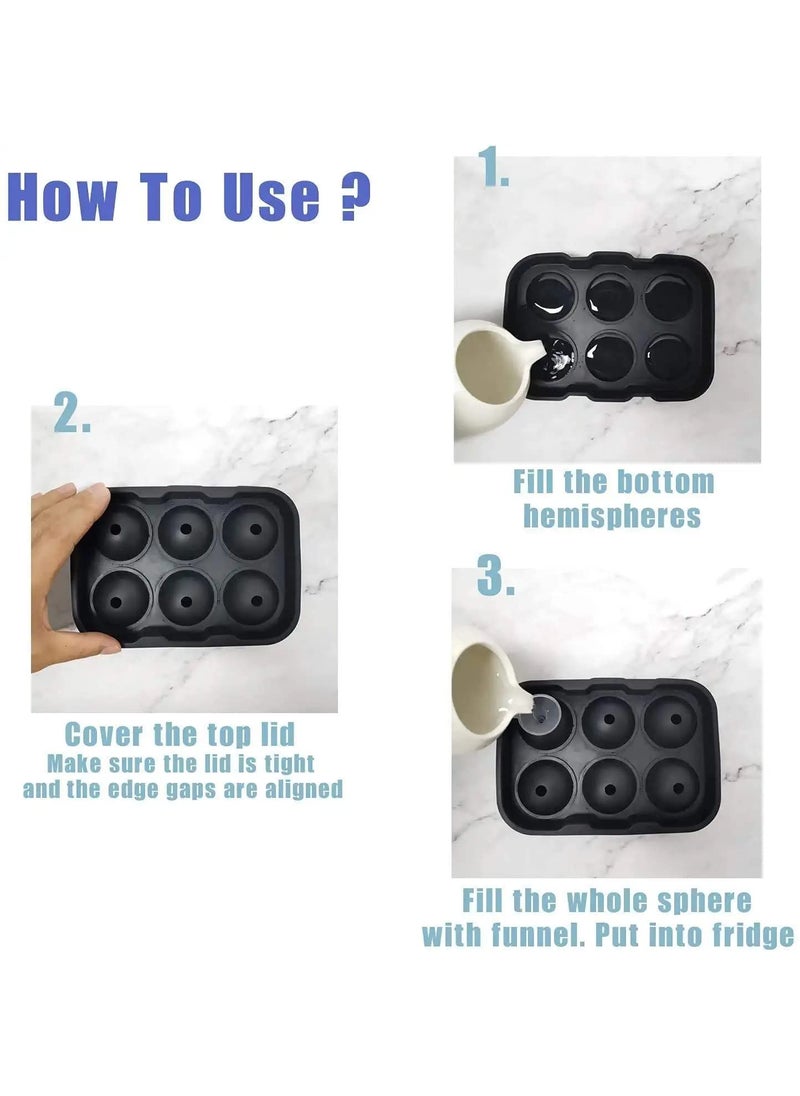 HOUSE HATCH HOUSE HATCH Silicone Round Ice Ball Maker Silicone 6 Giant Ice Round Tray Silicone Sphere Mold Bar Whiskey Cocktails BPA Free Black7 X 47 X 2 Inch 6 Grid ice Round Tray  - Image 4