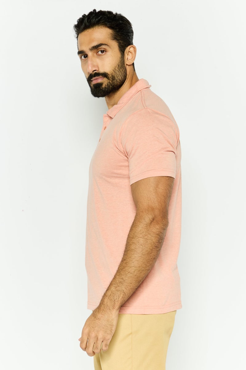 Project Essentials Men Regular Fit Solid Short Sleeve Polo Shirt, Peach - Image 2