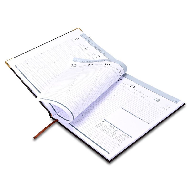 FIS 2026 Executive Diary, 210x260mm, 1 Side Padded Sewn Vinyl Cover, Golden Corners, 1 Week at a Glance, Arabic/English/French, 70gsm White Paper, Chocolate Cover-FSDI35AE26CH - Image 4