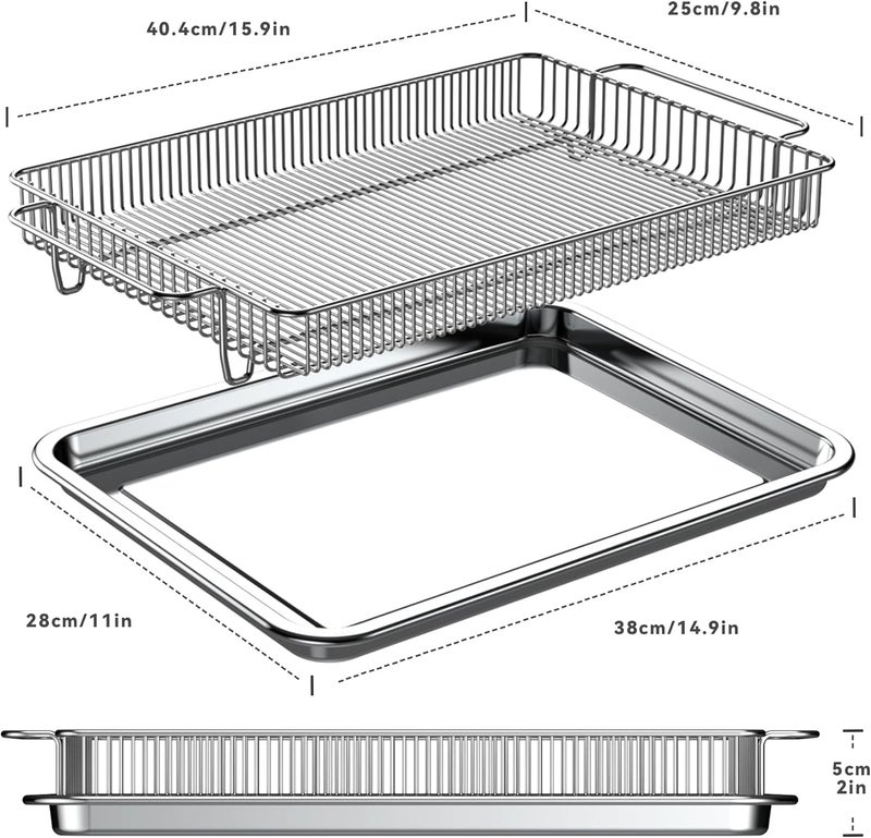 OSJ COOK Air Fryer Basket for Oven, Air Fryer Basket and Stainless Steel Baking Tray Pant Oven Air Fryer Pan Rack for Cooking Baking Dishwasher and Broiling (15.9 in * 9.8 in &14.9 in * 11 in) - Image 2