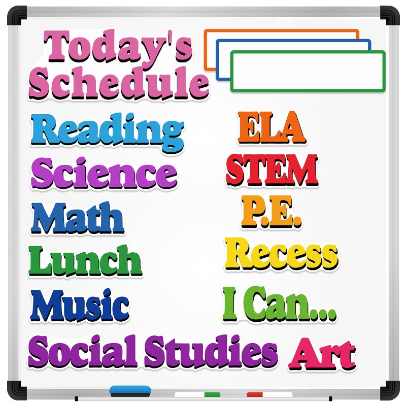 Lemosae 16 Pcs Classroom Schedule Magnets Reusable Today's Schedules Magnetic Course Labels with Dry Erase Blank Magnetic Labels for Bulletin Board Whiteboard Homeschooling (Course Schedules) - Image 1