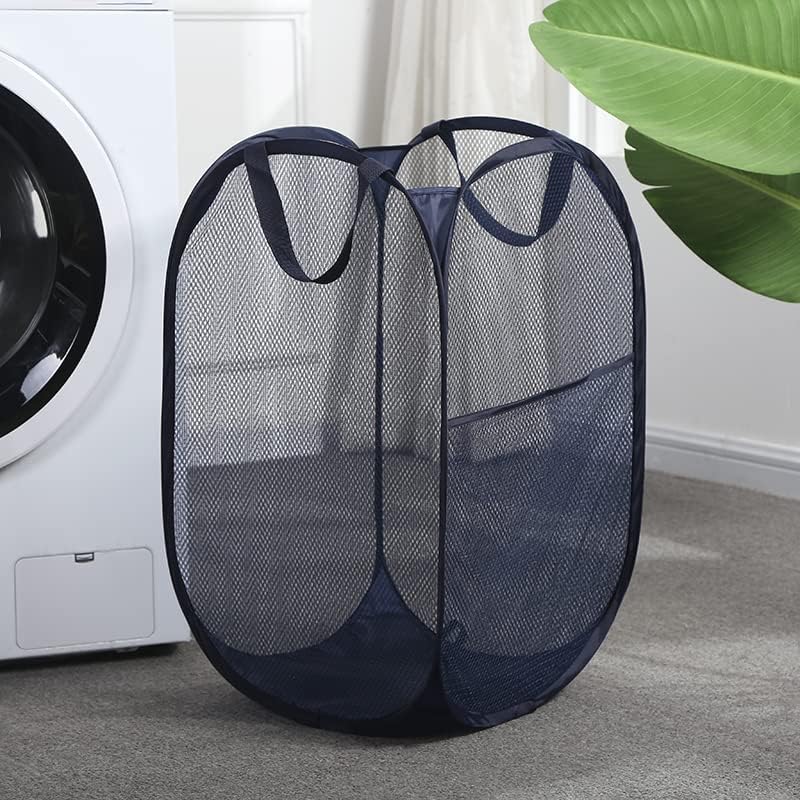 LVXINLI 2 Pack Laundry Basket,Foldable Mesh Pop-up Laundry Hamper with Durable Handle,Easy to Open and Fold for Dorm, Laundry Room, Bedroom, RV (Black and blue) - Image 2