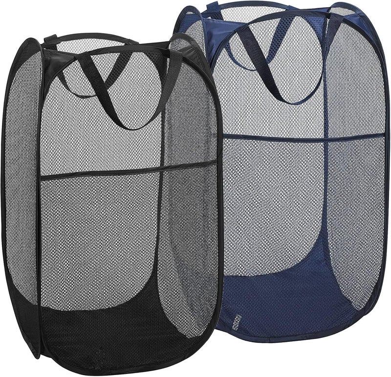 LVXINLI 2 Pack Laundry Basket,Foldable Mesh Pop-up Laundry Hamper with Durable Handle,Easy to Open and Fold for Dorm, Laundry Room, Bedroom, RV (Black and blue) - Image 1
