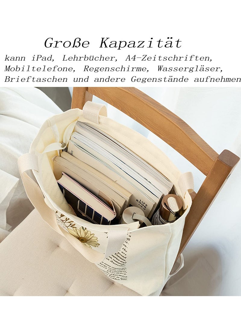 SOLARAE Canvas Tote Bag Strap Reusable Grocery Shopping Cloth Bag Zip Tote Bag Women Eco-Friendly Tote Bag with Handle Washable Fashion Beach Tote Shoulder Bag Women Shopping, School - Image 3