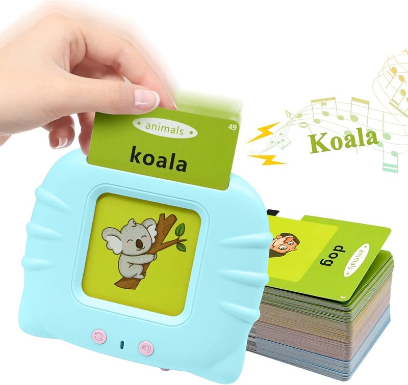 AWH Learning Toys for Toddlers 1-3, 112 pcs 224 Words Educational Flash Cards Reader for Baby 2-4 Years Old Sight Words Flashcards with Objects & Sounds Preschool Educational Toys (Blue, 112) - Image 1