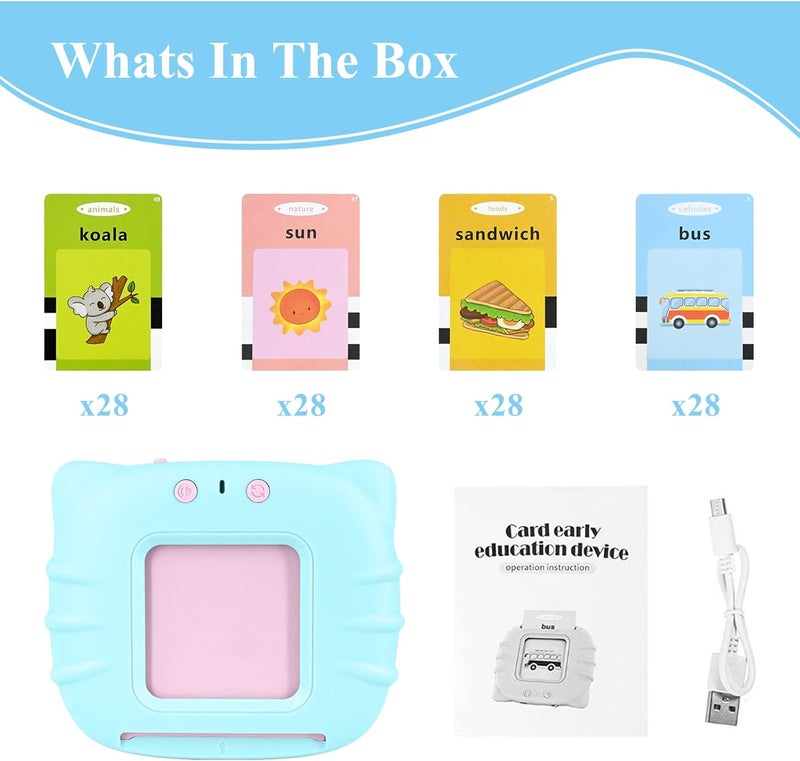 AWH Learning Toys for Toddlers 1-3, 112 pcs 224 Words Educational Flash Cards Reader for Baby 2-4 Years Old Sight Words Flashcards with Objects & Sounds Preschool Educational Toys (Blue, 112) - Image 3