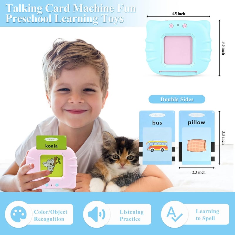 AWH Learning Toys for Toddlers 1-3, 112 pcs 224 Words Educational Flash Cards Reader for Baby 2-4 Years Old Sight Words Flashcards with Objects & Sounds Preschool Educational Toys (Blue, 112) - Image 2