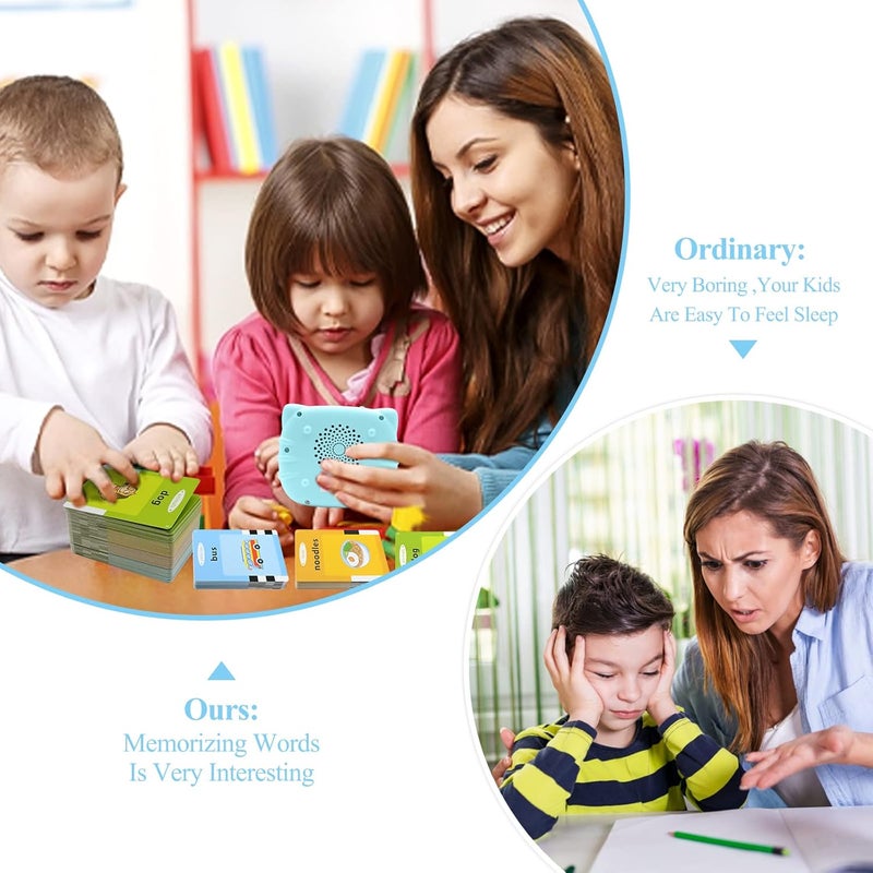 AWH Learning Toys for Toddlers 1-3, 112 pcs 224 Words Educational Flash Cards Reader for Baby 2-4 Years Old Sight Words Flashcards with Objects & Sounds Preschool Educational Toys (Blue, 112) - Image 4