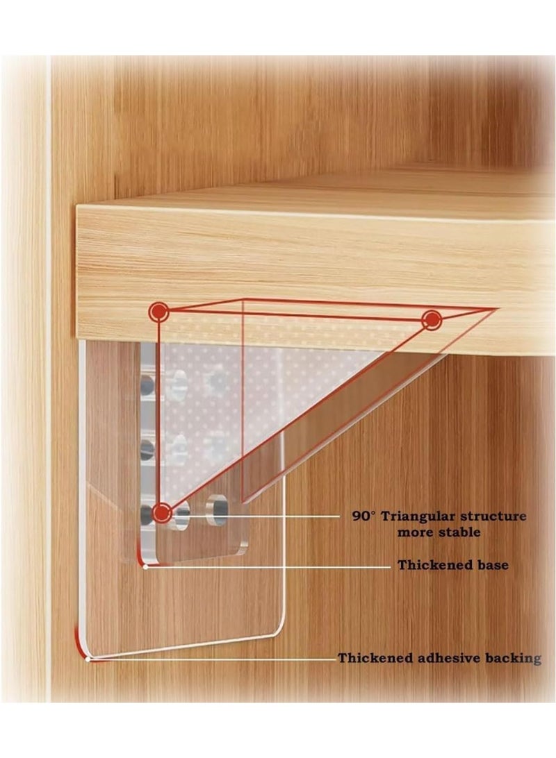 PTTIMFFM 12 PCS Large Self-Adhesive Shelf Brackets, Punch-Free Clear Acrylic Shelf Support Pegs, Heavy-Duty Double-Row Shelf Holders for Cabinets, Kitchens, Bookshelves (7×7cm) - Image 4