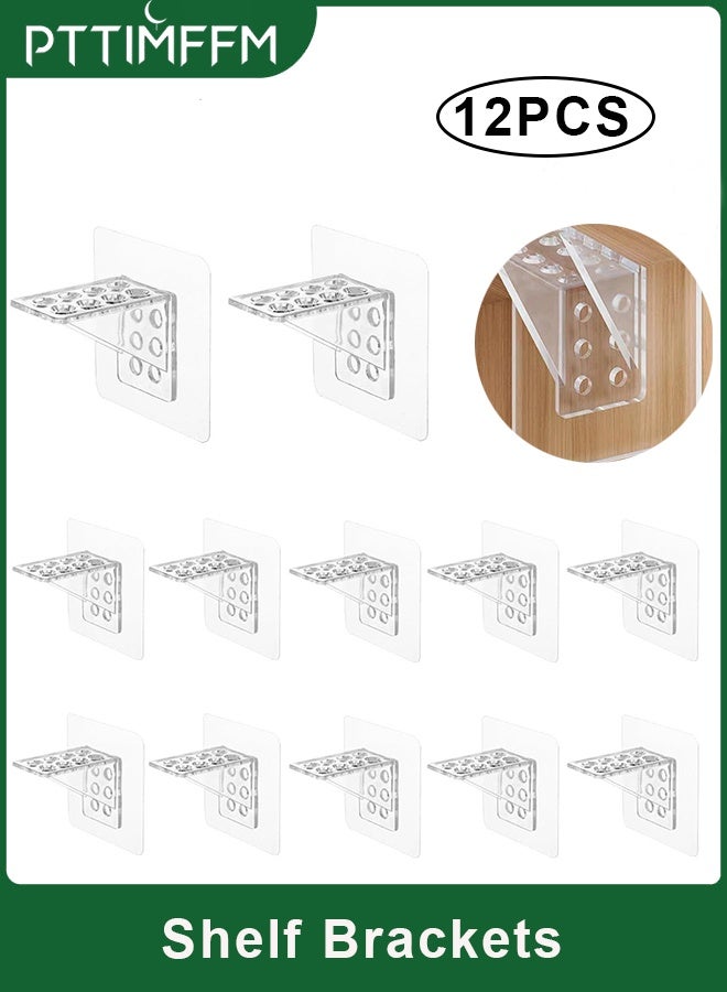 PTTIMFFM 12 PCS Large Self-Adhesive Shelf Brackets, Punch-Free Clear Acrylic Shelf Support Pegs, Heavy-Duty Double-Row Shelf Holders for Cabinets, Kitchens, Bookshelves (7×7cm) - Image 1