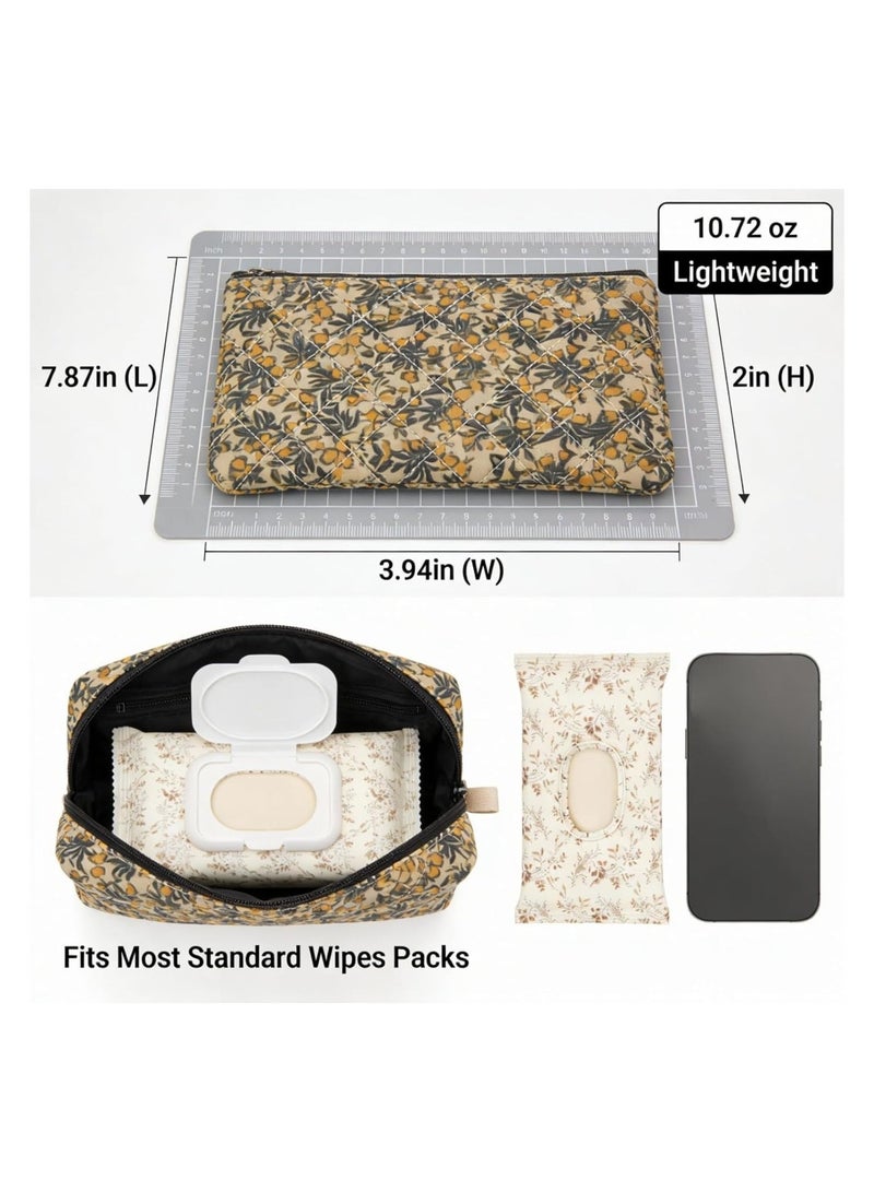Baby Wipes Holder Diaper Pouch - Floral Quilted Portable Travel Organizer for Strollers, Diaper Bags u0026 Daily Essentials | Compact Reusable Wipes Case - Image 3