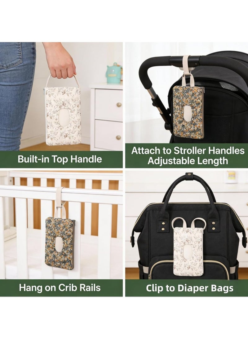 Baby Wipes Holder Diaper Pouch - Floral Quilted Portable Travel Organizer for Strollers, Diaper Bags u0026 Daily Essentials | Compact Reusable Wipes Case - Image 2