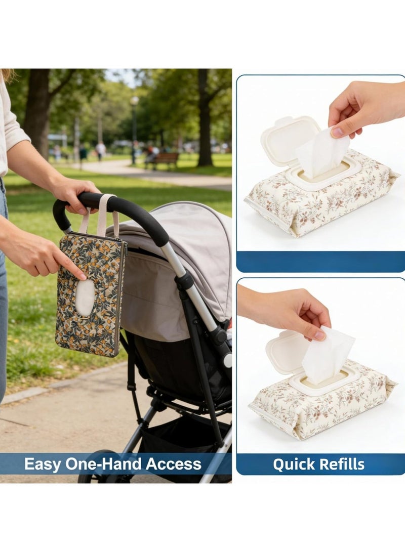Baby Wipes Holder Diaper Pouch - Floral Quilted Portable Travel Organizer for Strollers, Diaper Bags u0026 Daily Essentials | Compact Reusable Wipes Case - Image 4