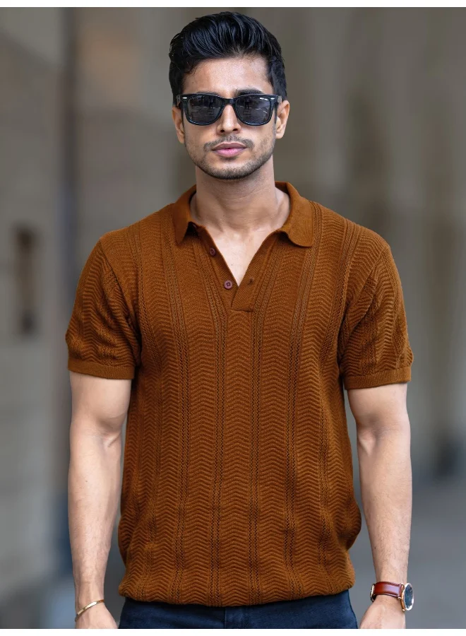 Maniac  Bohemian Crochet Striped Brown Tshirt for Men | Best Price UAE