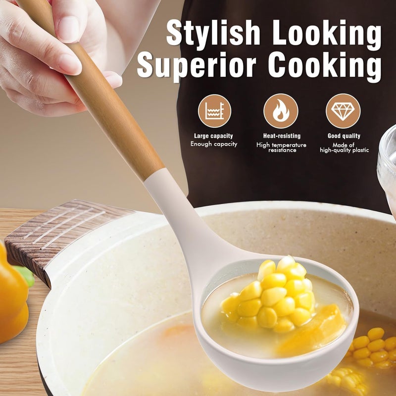 AVGPD Silicone Cooking Utensils Set - Silicone Kitchen Utensils for Cooking Wooden Handles, 446°F Heat Resistant Kitchen Utensil Spatula Sets w Holder, Gadgets for Non-Stick Cookware BPA FREE (Khaki) - Image 4