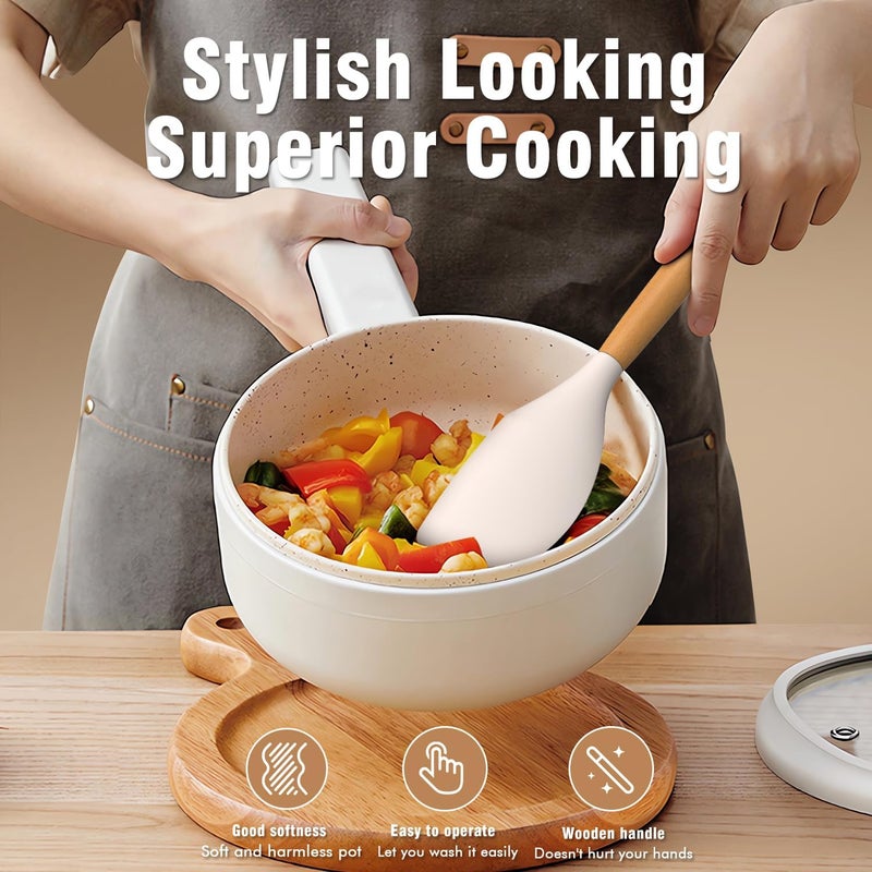 AVGPD Silicone Cooking Utensils Set - Silicone Kitchen Utensils for Cooking Wooden Handles, 446°F Heat Resistant Kitchen Utensil Spatula Sets w Holder, Gadgets for Non-Stick Cookware BPA FREE (Khaki) - Image 3