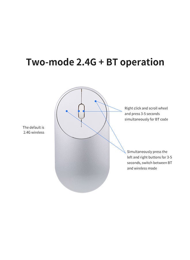NIBEMINENT Dual Mode Wireless Mouse Silver  - Image 4