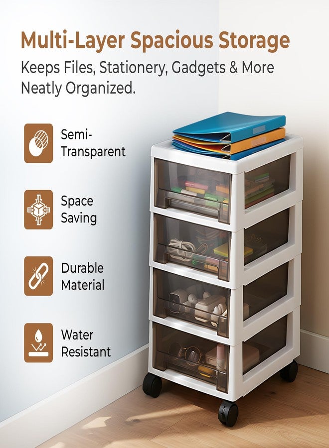 Home Essentials HomeEssentials Multi-Layer Rolling Under Desk Organizer - Adjustable Space-Saving Storage Cart with Lockable Wheels - Versatile Utility Trolley for Office, Crafting, and School Supplies - Image 2
