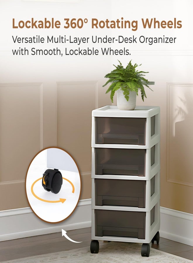 Home Essentials HomeEssentials Multi-Layer Rolling Under Desk Organizer - Adjustable Space-Saving Storage Cart with Lockable Wheels - Versatile Utility Trolley for Office, Crafting, and School Supplies - Image 3