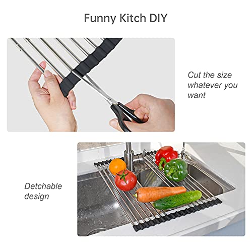 ARAINY Large Telescopic Drain Rack Roll Up Rack Heat-Resistant Dish Drainer Kitchen Sink Rack Over the Sink Dish Drying Rack Stainless Steel Dish Rack (18 Tube 21.25''x12.79'') - Image 3