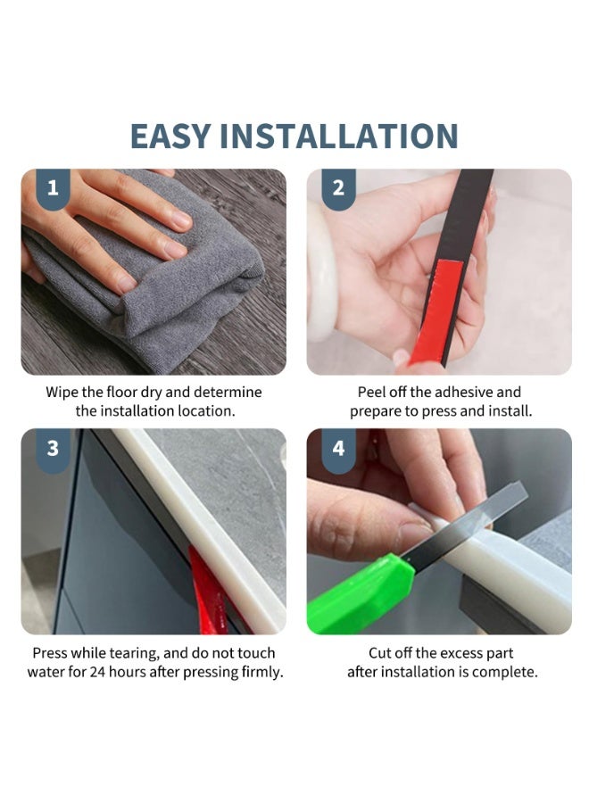 فاصولا شريط احتجاز المياه، 2 متر (عبوة من قطعتين كل واحدة 1 متر) سد مياه الدش، مانع المياه من مادة TPE المرنة، حاجز مياه لسطح المطبخ، عتبة الدش لغرفة الغسيل، ملحق لتحسين المنزل (أسود) - Image 5