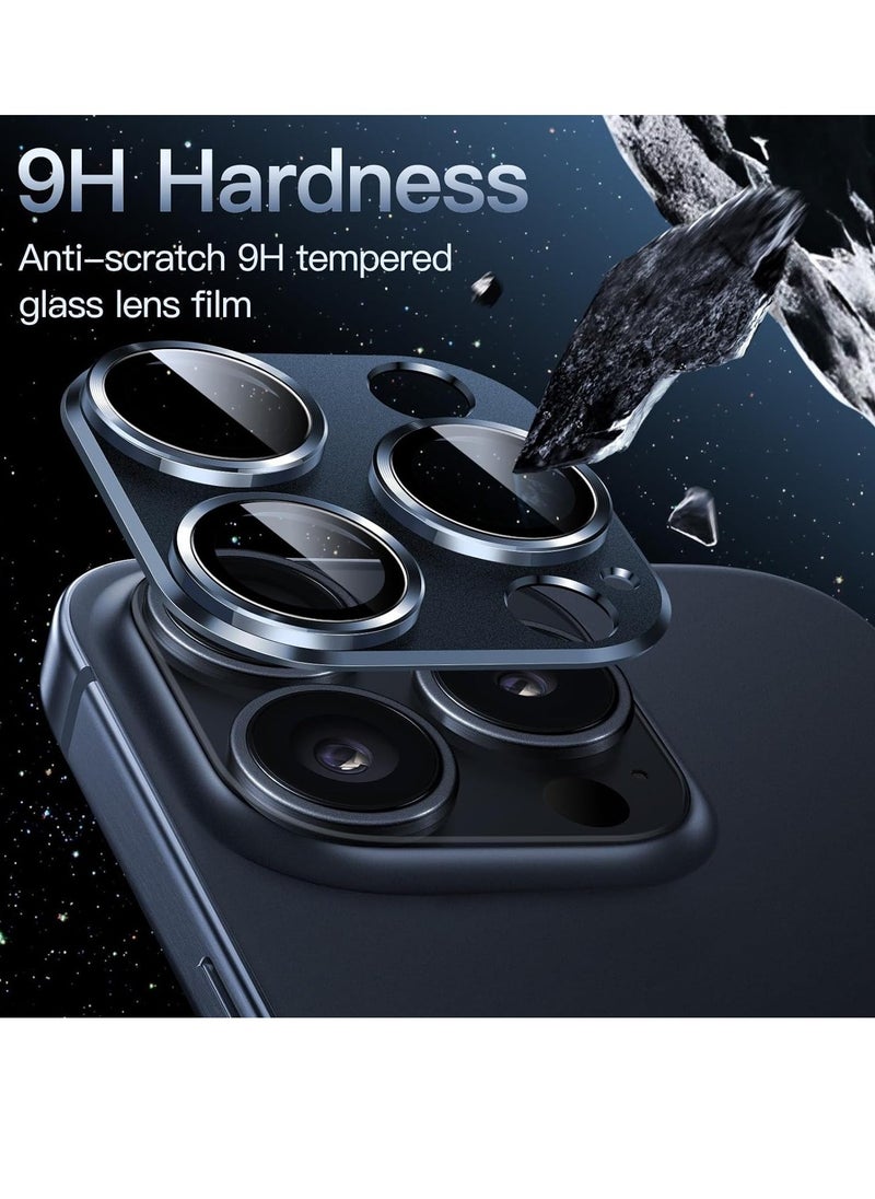 Raxoom Camera Lens Protector for iPhone 15 Pro 6.1-Inch and iPhone 15 Pro Max 6.7-Inch, Full Coverage 9H Tempered Glass Ring Cover, Matte Metal Plate, Case Friendly, 1-Pack (Blue) - Image 3
