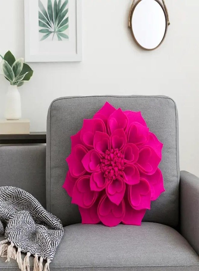 Fennco Styles Handmade 3D Heart-Shaped Petals Flower Decorative Filled Throw Pillow 13" Round - Floral Pillow for Couch, Home Décor and Holiday, Housewarming Gift (Magenta) - Image 1