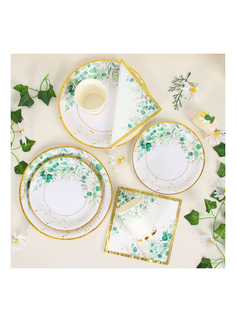 SYOSI Sage Green Paper Plates Cups and Napkins Set - Serve 20 Disposable Baby Shower Plates and Napkins Green Party Tableware for Boho Wedding, Jungle Theme Birthday, Baby Shower Party Decoration  - Image 2