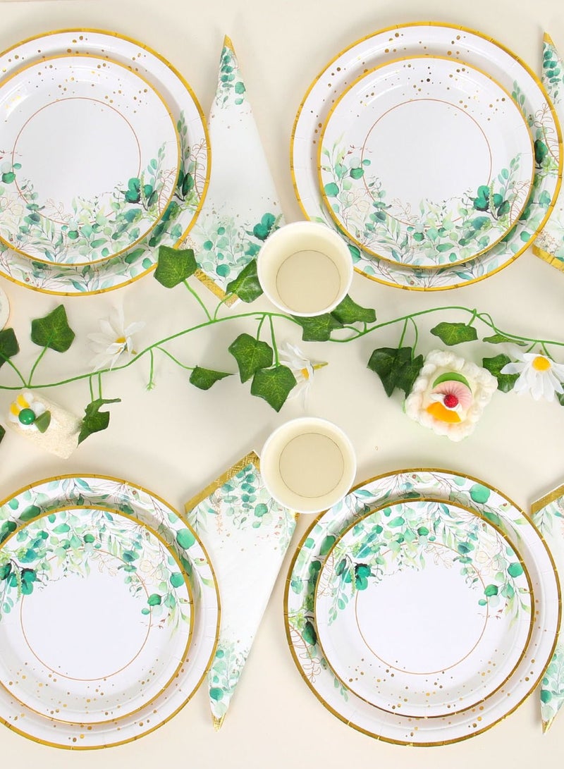 SYOSI Sage Green Paper Plates Cups and Napkins Set - Serve 20 Disposable Baby Shower Plates and Napkins Green Party Tableware for Boho Wedding, Jungle Theme Birthday, Baby Shower Party Decoration  - Image 3