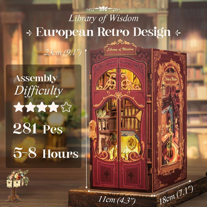 CUTEBEE Book Nook Kit - DIY Miniature House Dollhouse Kit for Adults, Booknook Tiny House Bookshelf Decor 3D Wooden Puzzle, Gifts for Family and Friends (Library of Wisdom) - Image 4