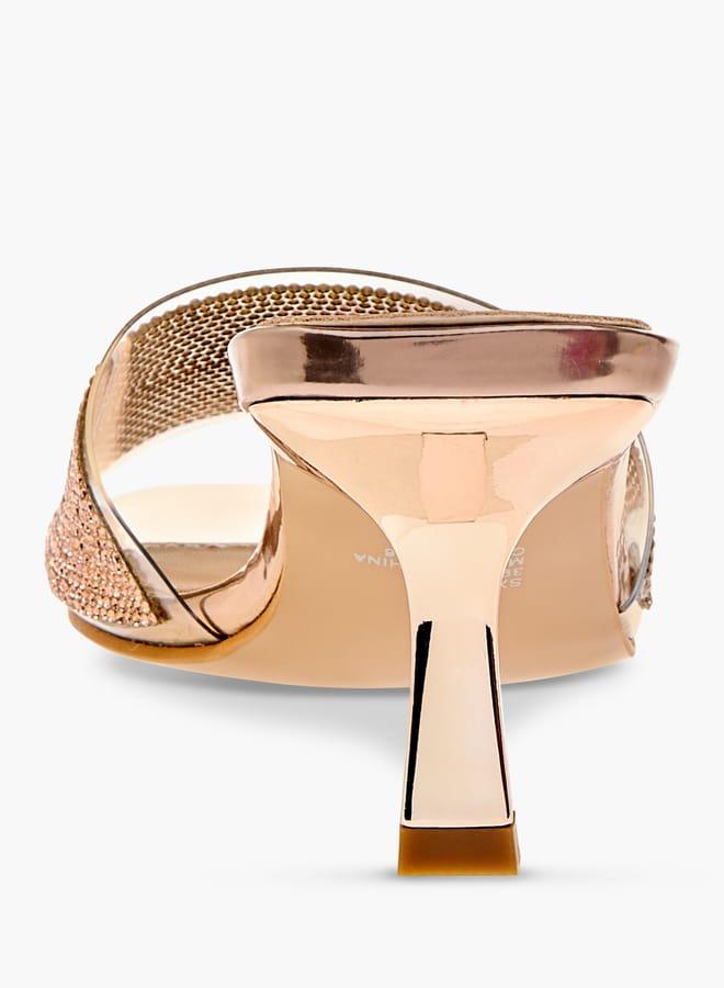 Flora Bella By Shoexpress Women Embellished Slip-On Sandals with Flared Heels - Image 5