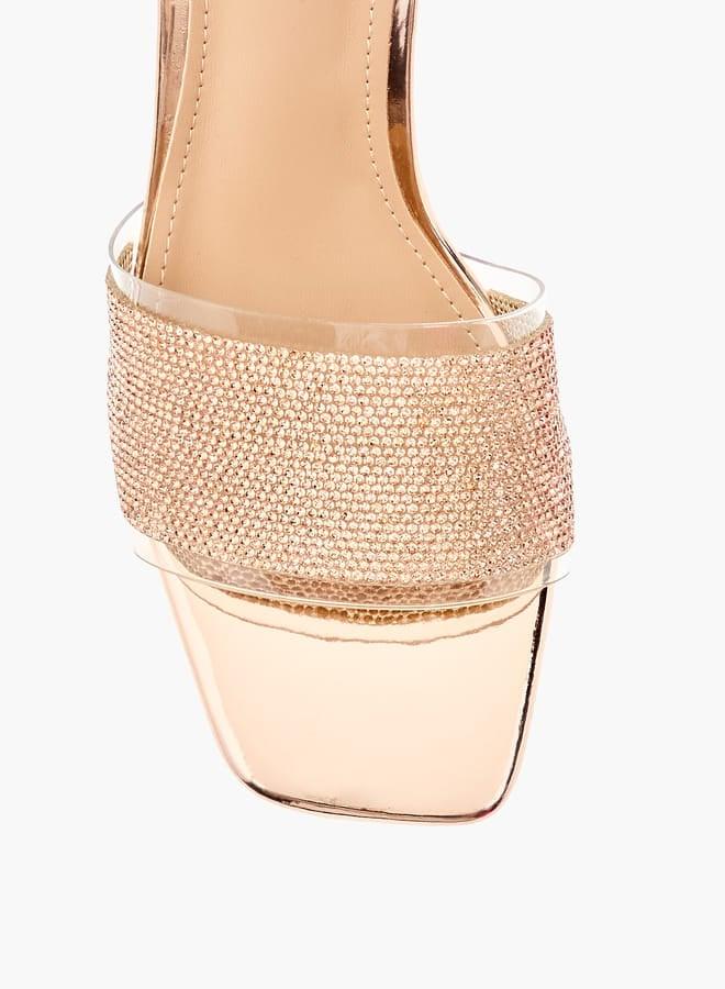 Flora Bella By Shoexpress Women Embellished Slip-On Sandals with Flared Heels - Image 4