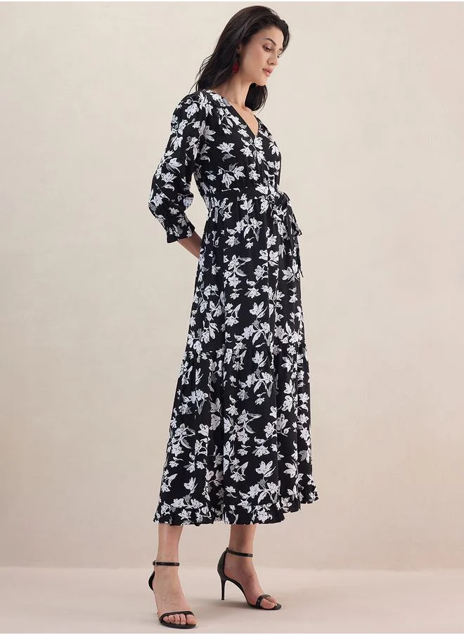 FEMELLA Floral Printed Tiered Midi Dress by Styli