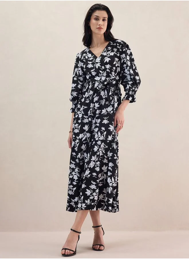 FEMELLA Floral Printed Tiered Midi Dress