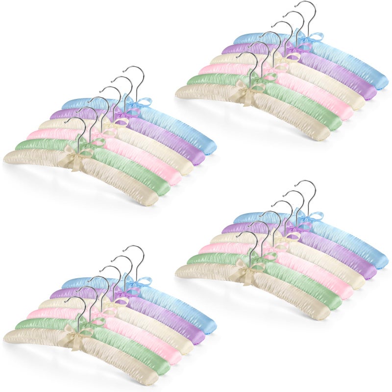 Jetec 24 Pieces Satin Padded Hangers with 360 Swiveling Hook 15 NonSlip Foam Padded Hangers for Women Clothing Soft Sweater Hanger for Coats Blouses Wedding Dresses Silk Dresses 6 Colors - Image 2