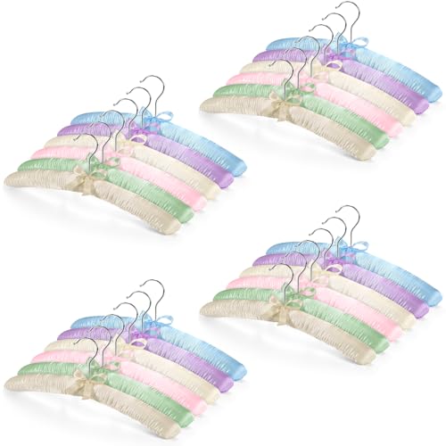 Jetec 24 Pieces Satin Padded Hangers with 360 Swiveling Hook 15 NonSlip Foam Padded Hangers for Women Clothing Soft Sweater Hanger for Coats Blouses Wedding Dresses Silk Dresses 6 Colors - Image 1