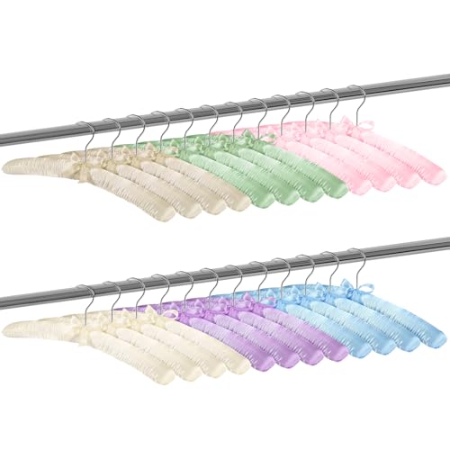 Jetec 24 Pieces Satin Padded Hangers with 360 Swiveling Hook 15 NonSlip Foam Padded Hangers for Women Clothing Soft Sweater Hanger for Coats Blouses Wedding Dresses Silk Dresses 6 Colors - Image 3