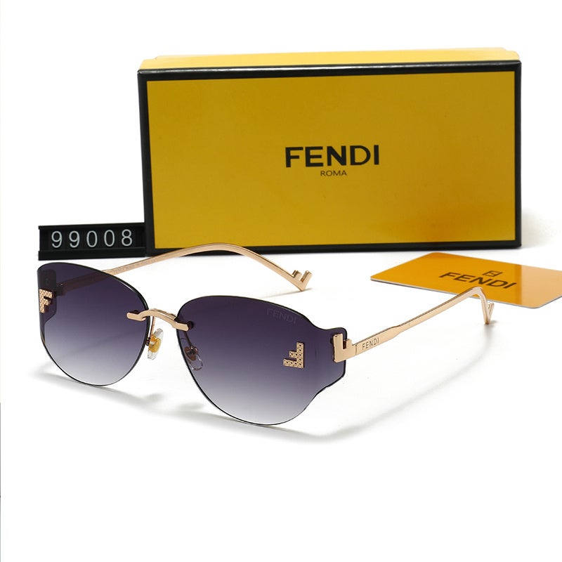 Fendi Rimless Gradient Grey Sunglasses Gold Crystal FF Logo UV400 Luxury Shades for Women - Image 1