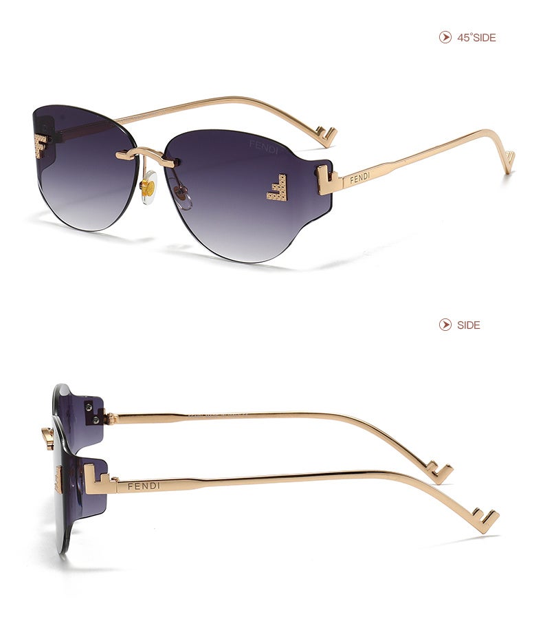 Fendi Rimless Gradient Grey Sunglasses Gold Crystal FF Logo UV400 Luxury Shades for Women - Image 3