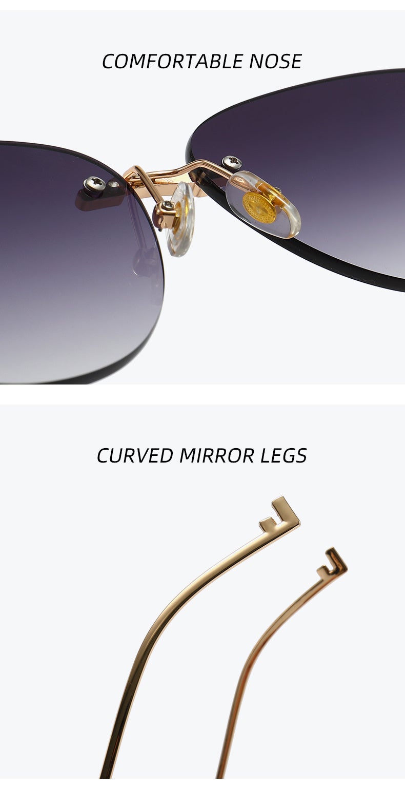 Fendi Rimless Gradient Grey Sunglasses Gold Crystal FF Logo UV400 Luxury Shades for Women - Image 4