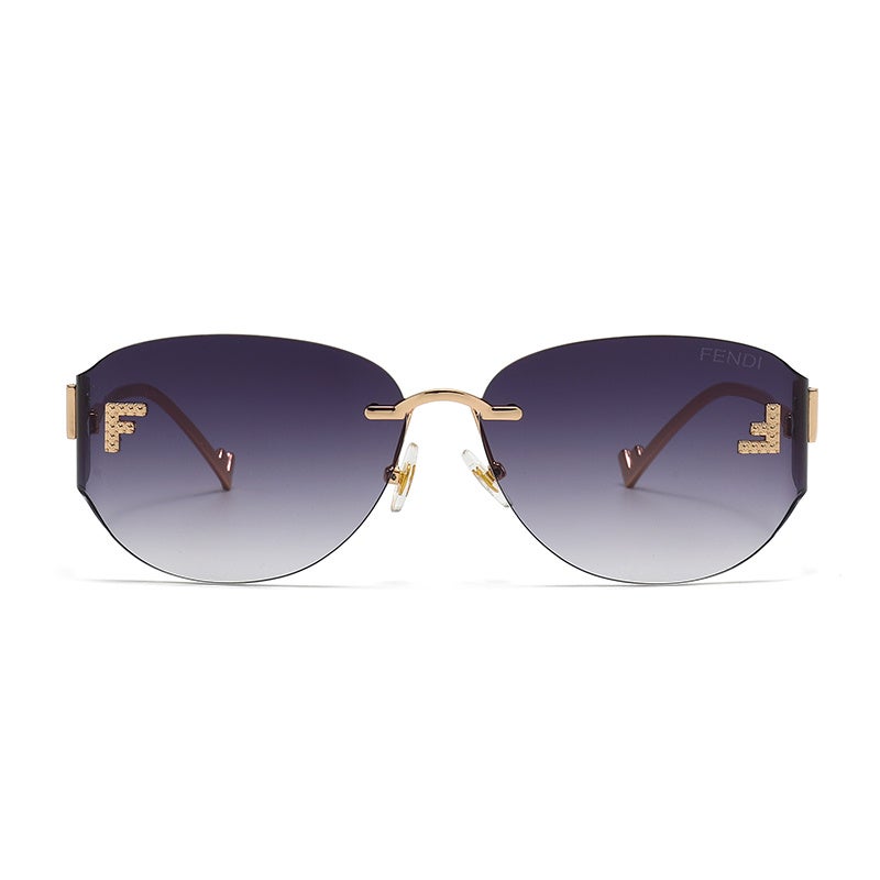 Fendi Rimless Gradient Grey Sunglasses Gold Crystal FF Logo UV400 Luxury Shades for Women - Image 2