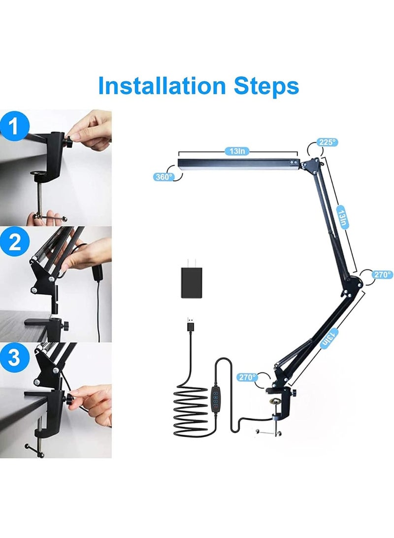 LED Desk Lamp with Clamp, Eye-Caring Table Lamp for Home Office,3 Lighting 10 Brightness,360 Degree Spin Reading Light with Memory Function(Black) - Image 1