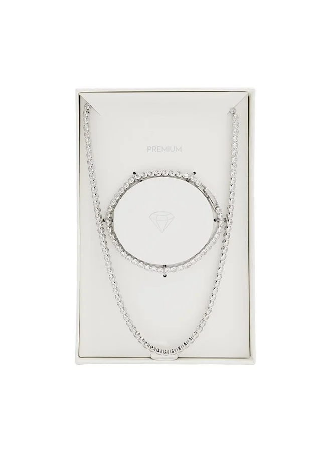 Parfois Silver Set Necklace And Bracelet With Zirconia for Women | Best Price UAE