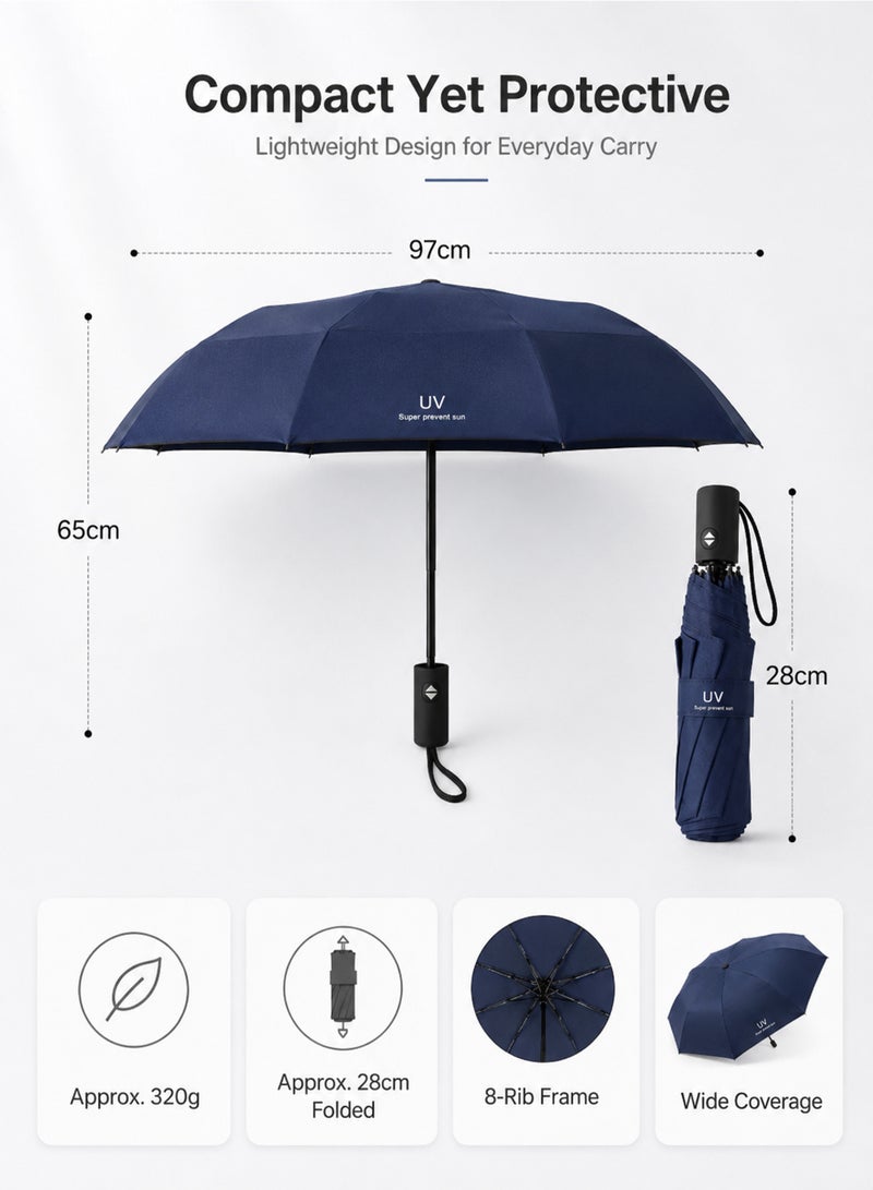 umbrella UPF 50+ UV Protection Umbrella, Automatic Open Close Compact Folding Travel Umbrella, 8-Rib Wind-Resistant Rain & Sun Umbrella, 97 cm, Navy Blue - Image 2