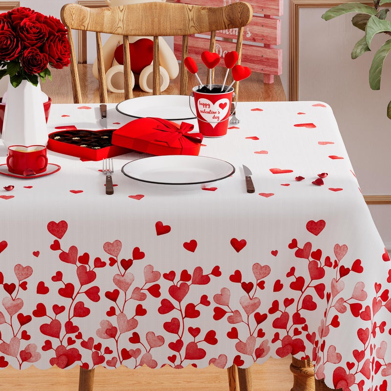 Siilues Valentines Tablecloth Rectangle 60x84 Inch, Washable Red Pink Love Heart Valentines Day Tablecloth Waterproof Scalloped Edge Dining Table Cloth Sweet Home Party Decorations - Image 2